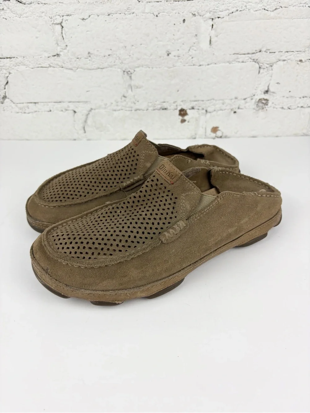 Olukai Moloa Kohana Brown Leather Slip On Fold Open Back Loafer Sandals 8